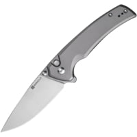 SENCUT Button Lock Pocket Knife for EDC, Serene Folding Knife, Thumb Stud & Flipper Opener, Aluminum Handle with 3.48" D2 Black Stonewashed Blade for Outdoor, Camping, Hunting S21022B-3 (Gray)