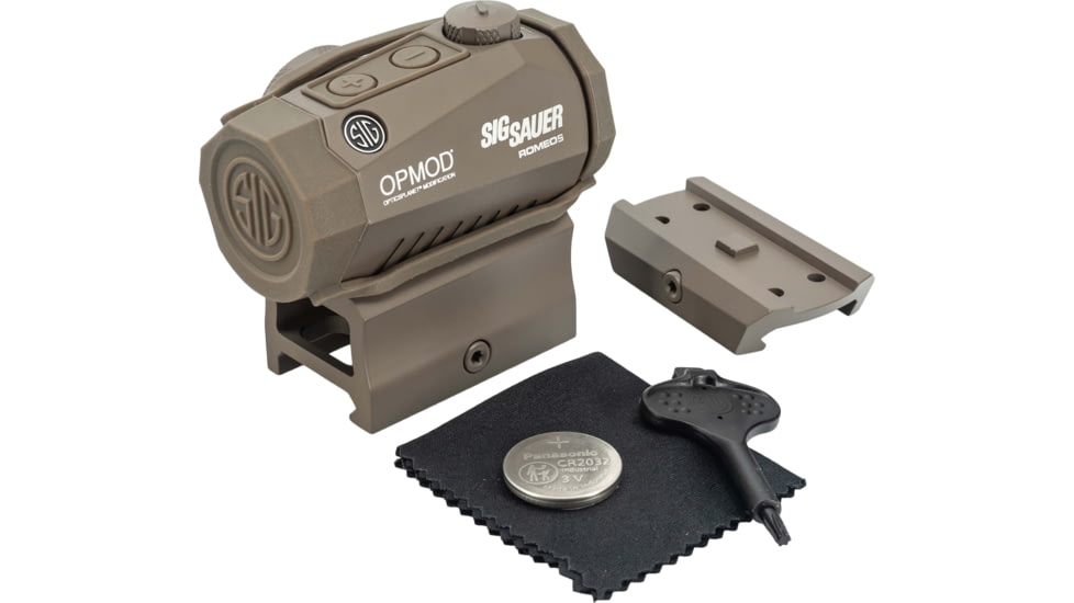 SIG SAUER OPMOD Romeo5 Compact 1x20mm Red Dot Sight, 2 MOA Red Dot, 0.5 MOA ADJ, FDE, SOR52022